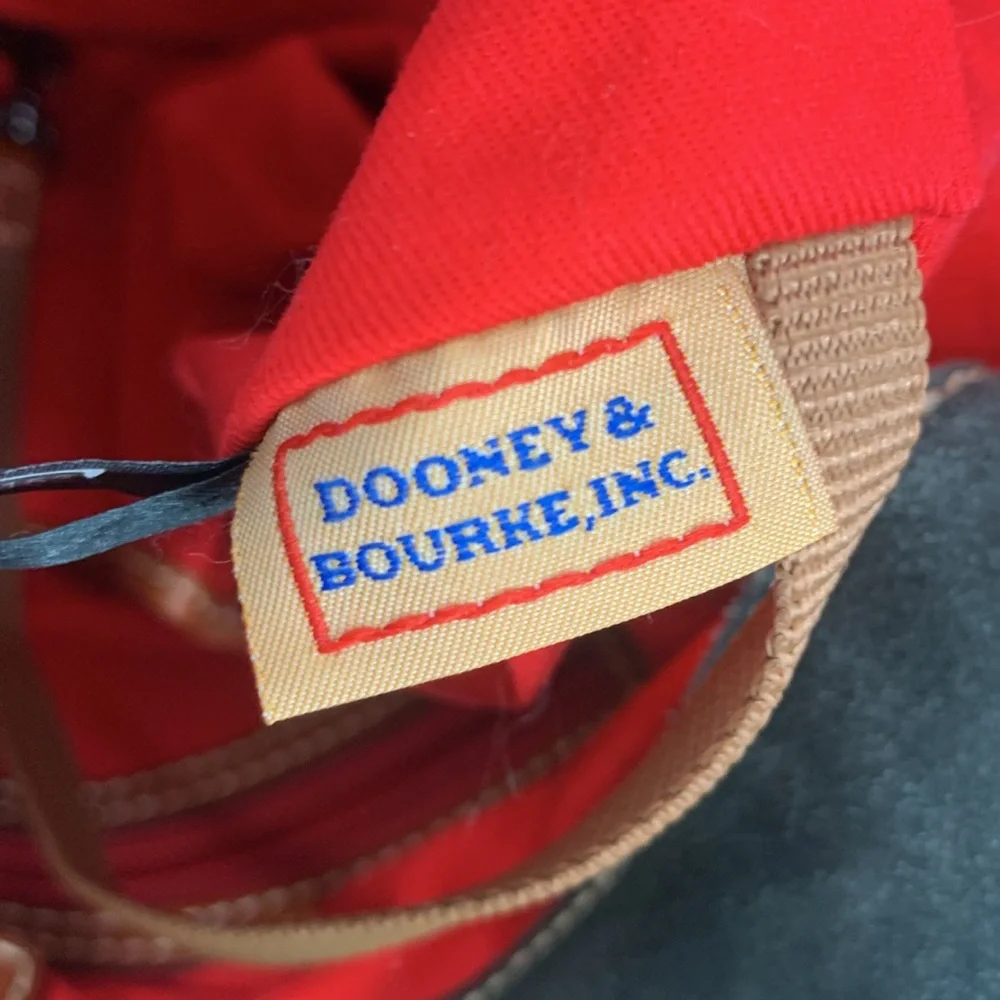 Dooney & Bourke Leather Suede Shoulder Bag Gray Brown Gold Red Lined Pockets - Picture 14 of 16